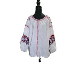 Cato Womens Size 22/24 Aztec Embroidered Button Down Boho Long Sleeve Shirt